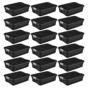 Sterilite 10 Gallon Under Bed Stackable Rugged Industrial Storage Tote Containers with Gray Latching Clip Lids for Garage, or Worksite (18 Pack)