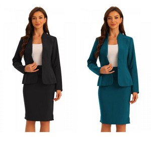 INSPIRE CHIC Women's Collarless Blazer and Formal Pencil Skirt Business Suit Set 2 Pcs 2 Packs - 1 of 4