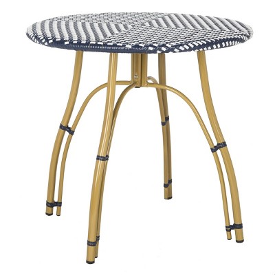 Kylie 32" Navy and White Rattan Bistro Table