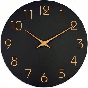 12 Inch Black Wall Clock Silent Non Ticking Modern Minimalist Decorative Clock for Kitchen Bedroom Home Office Bathroom - 1 of 4