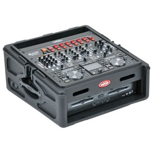 SKB Roto Rack/Mixer Console, 10U Slanted Rackmount on top, 2U Rackmount in Front with Steel Threaded Rails, Hard Lid and Doors and Side Access Ports - 1 of 4