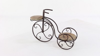 Brown Metal and Wood Bicycle Plant Stand with Aged Finish