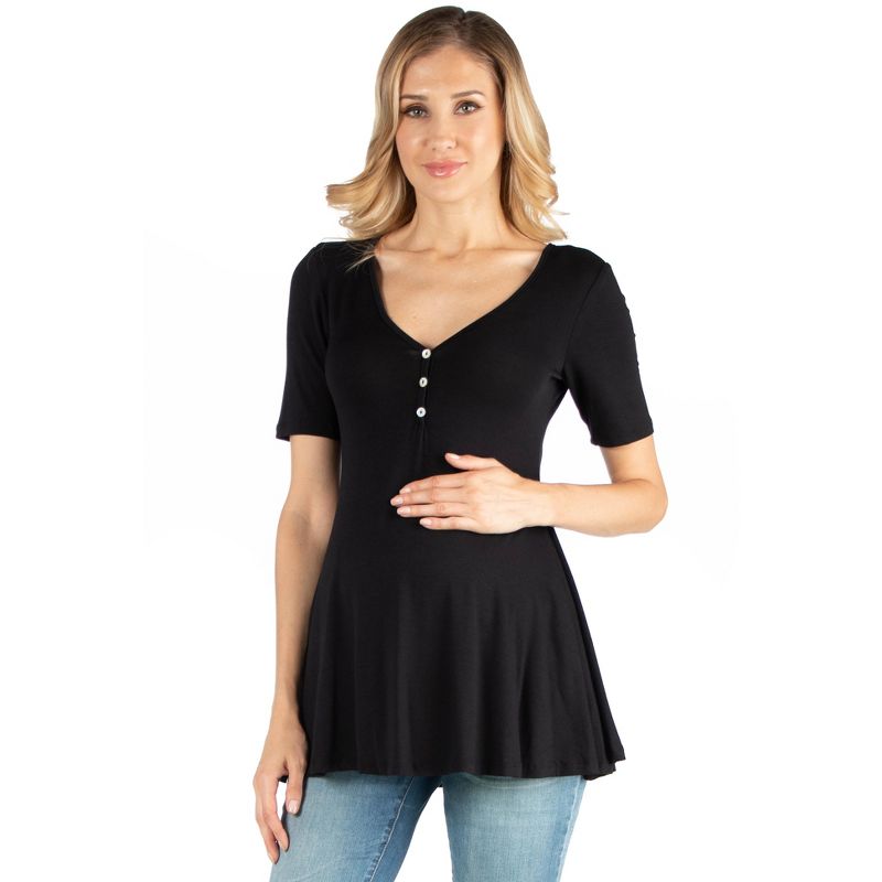 24seven Comfort Apparel Womens Elbow Sleeve Maternity Tunic Top, 1 of 5
