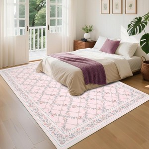 GustoWave Various sizes Floral Neutral Washable Hallway Low Pile Area Rug for Bedroom, Living Room, Pink Orange - 1 of 4