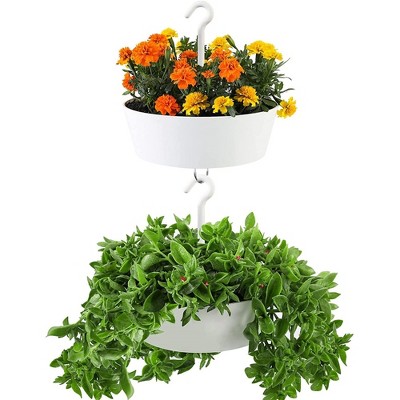 White Double Tiered Plastic Hanging Planter, 10 Inches