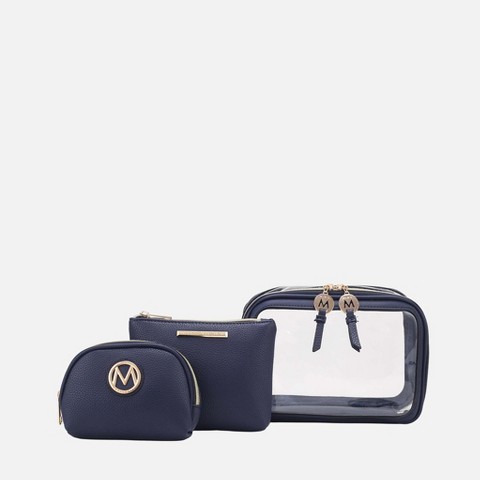 MKF Collection Laura Women's Cosmetic Punch 10 Pcs Sets, Small Travel Makeup Bag by Mia k - Navy