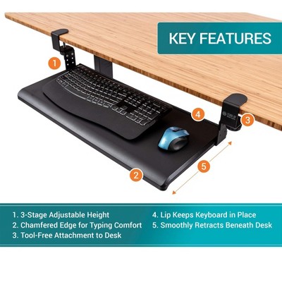 Compact Clamp-On Black Adjustable Keyboard Tray with Non-Slip Surface
