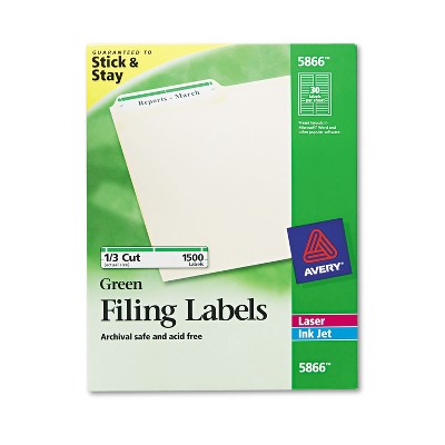 Avery Permanent File Folder Labels TrueBlock Inkjet/Laser Green Border 1500/Box 5866