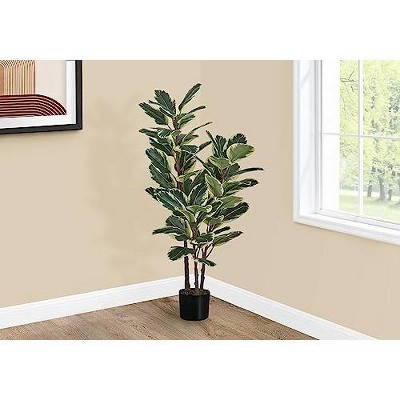 Monarch Specialties Artificial Plant 47 inch Tall Oak Tree Indoor Faux Fake Floor Greenery Potted Real Touch Decorative Green Leaves Black Pot