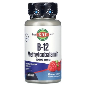 KAL B-12 Methylcobalamin, Raspberry, 1,000 mcg, 90 Micro Tablets - 1 of 3