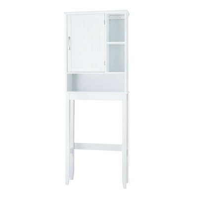 SUPER DEAL Over The Toilet Bathroom Storage Cabinet Freestanding Wooden  Bathroom Organizer with Adjustable Shelves and Glass Door, White