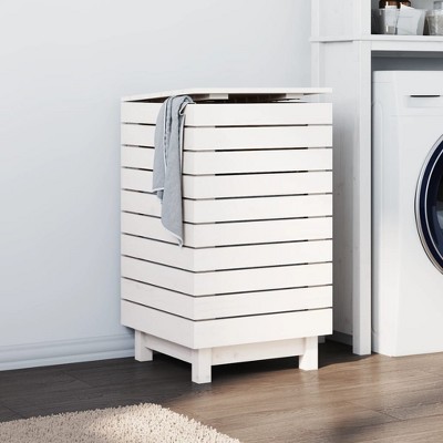 vidaXL Laundry Basket White 17.3 in.x17.3 in.x29.9 in. Solid Wood Pine