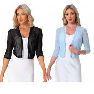 INSPIRE CHIC Women's 3/4 Sleeve Open Front Mesh Sheer Chiffon Bolero Shrug 2 Packs - 1 of 4