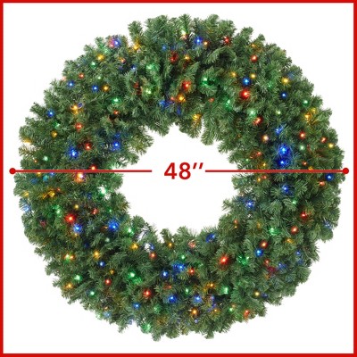 48-Inch Green Fir Pre-Lit Christmas Wreath with Multicolor Lights