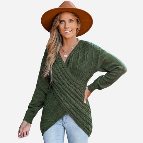 Women's Cable Knit Drop Shoulder Sweater - Cupshe-L