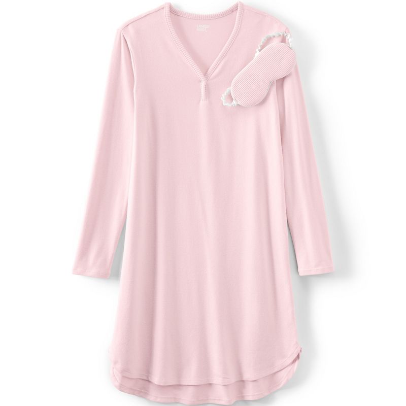Lands' End Women's Cozy Gown Sleep Set - Shirt Gown and Mask, 3 of 6