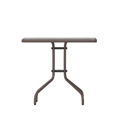 31.5" Clear Tempered Glass Square Outdoor Dining Table with Steel Base