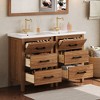 Vynxaria 48 inch Natural Wood Modern Single Sink Freestanding Bath Vanity with White Ceramic Top Three Full Extension Drawers Soft Close Doors - 4 of 4