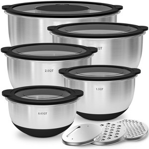Itopfox Mixing Bowls Set with Lids - Non-Slip, Airtight Warp-Proof Lids Thicker Stainless Steel 3 Graters, Prep Meal Bowl Black Nesting Kitchen Bowls - 1 of 4