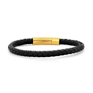 Steeltime Men's black braided leather bracelet with stainless steel magnet clasp. Color Options: Gold, Rose - 1 of 4