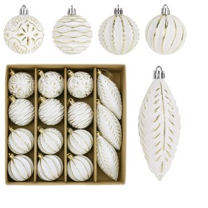 Aoibox Vintage Christmas Ball Ornaments Set 3.15 Inch Shatterproof Antique White Gold Distressed Farmhouse Tree Decorations 6 Pack - 1 of 4