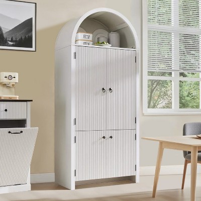 71" Tall Arched Kitchen Pantry, Modern Storage Cabinet with 3 Adjustable Shelves, 6 Door Shelves, for Kitchen, Living Room