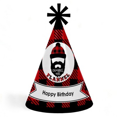 Big Dot of Happiness Lumberjack - Channel the Flannel - Cone Buffalo Plaid Birthday Party Hats for Kids and Adults - Set of 8 (Standard Size)