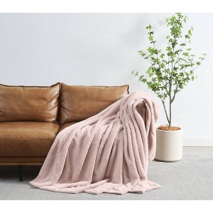 Royal Velvet 60"x70" Luxe Faux Rabbit Fur Throw in Gift Box Blush - 1 of 4