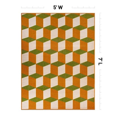 Vibrant Geometric Orange Synthetic 5' x 7' Flatwoven Indoor/Outdoor Rug