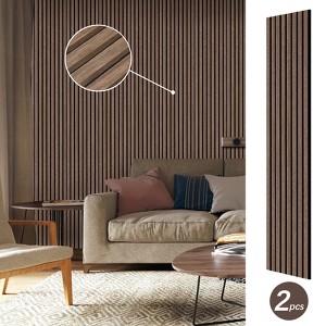 Wood Slat Wall Panel,Real Veneer MDF with PET Felt Backing,Sound-Absorbing Decorative Grille for Living Room, Studio, Piano Room - 1 of 4