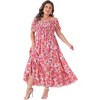 Agnes Orinda Women's Plus Size Floral Short Sleeve Shirred Square Neck Maxi Empire Waist Dresses - 3 of 4