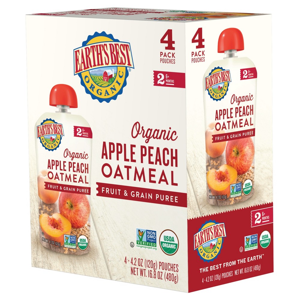 Photos - Baby Food Earth's Best Organic 4pk Apple Peach Oatmeal  Pouch - 16.8oz