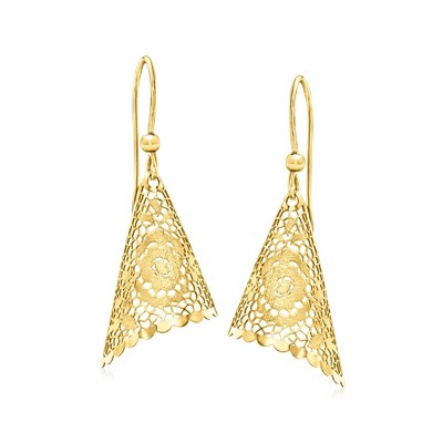 Ross-Simons Italian 14kt Yellow Gold Floral Filigree Drop Earrings