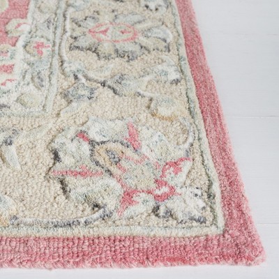 Ivory and Pink Floral Hand-Tufted Wool Area Rug 4' x 6'