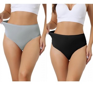 Allegra K Women's High Waist Tummy Control Stretch T-back Breathable Comfortable Thongs 2 Packs - 1 of 4