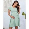 Coolmee Women's Summer Maternity Maxi Dress Short Flutter Sleeve V Neck A-Line Flowy Wedding Guest Long Sundress with Belt - 4 of 4