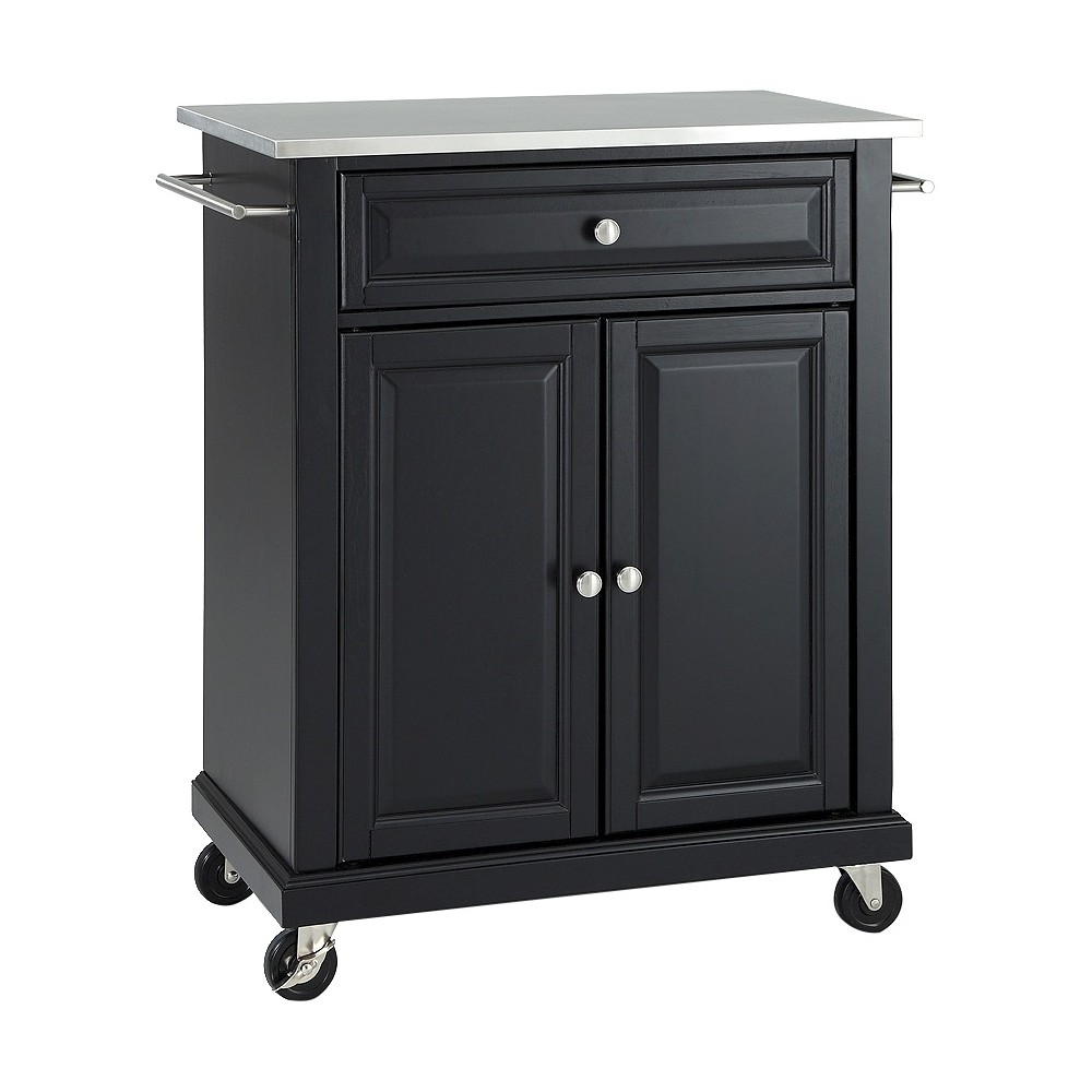 Portable Stainless Steel Top Kitchen Island Wood/Black - Crosley: With Storage, Adjustable Shelves & Casters