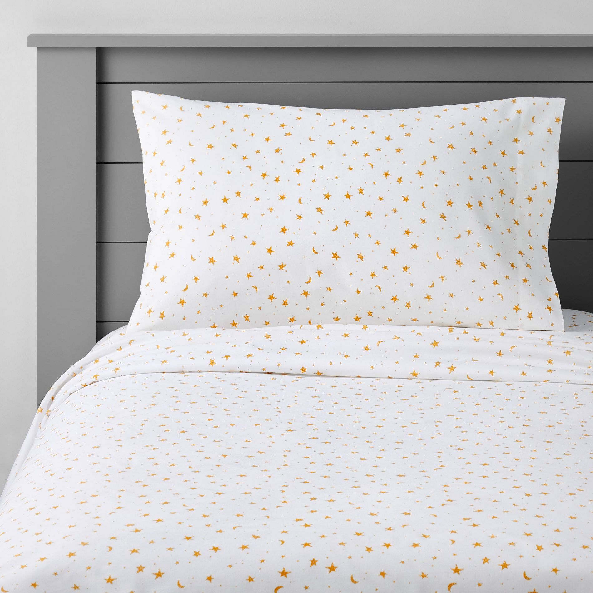Twin Stars Cotton Kids' Sheet Set Yellow/White - Pillowfort™: Twin Size, 220 Thread Count, OEKO-TEX Certified