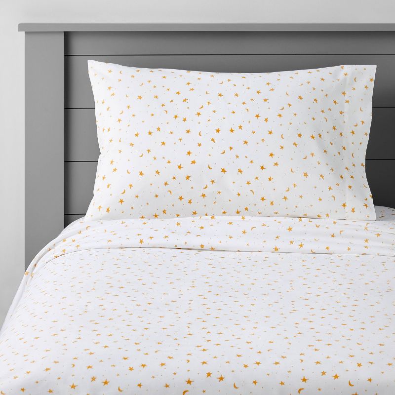 Stars Cotton Kids' Sheet Set Yellow/White - Pillowfort™, 1 of 5