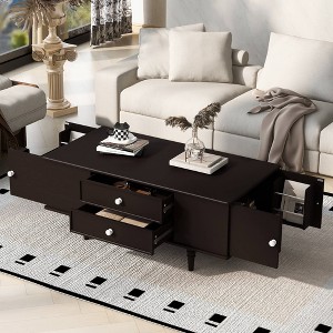 ORRD 47" Modern Wood Coffee Table w/4 Drawers, Hidden Storage, Metal Handles & Solid Wood Legs - 1 of 4