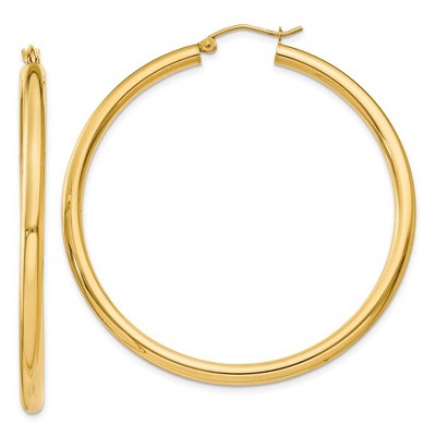 Black Bow Jewelry 3mm x 50mm 14k Yellow Gold Classic Round Hoop Earrings