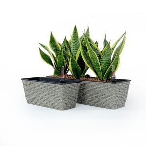 NAYSAYE 2 Pack Rectangle Planter for Indoor Outdoor Plants Flowers Herbs Hand Woven Wicker for Easy Care, Gray, 23.2"*7"*6.3" - 1 of 4