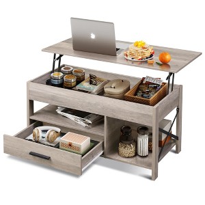 39" Lift Top Coffee Table with Hidden Compartment, Storage Drawers and Storage Shelf - 1 of 4