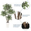 Artificial Ficus Tree,Tall Faux Floor Plant with White Tall Planter -Fake Plants with 3 Natural Trunks - 3 of 4