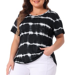 Agnes Orinda Women's Plus Size Round Neck Short Sleeve Multi Color Dye Casual Blouses - 1 of 4