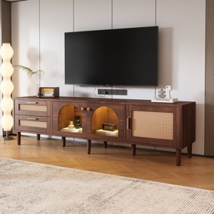 70.8'' Modern TV Stand for 80 Inch TV, Rattan Media Console with LED Lights, Drawers & Cabinets for Living Room-3irtyhousy - 1 of 4