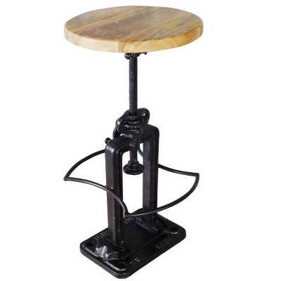 HomeRoots Natural and Black Solid Wood and Iron Backless Adjustable Height Bar Chair