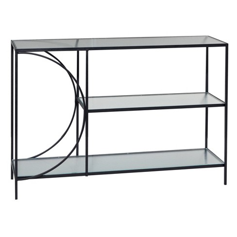 Industrial Metal Console Table Black, Industrial Sofa Table With Shelves