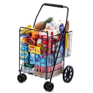 SUGIFT Folding Shopping Cart Jumbo Basket Grocery Laundry with Swivel Wheels Black - 1 of 4