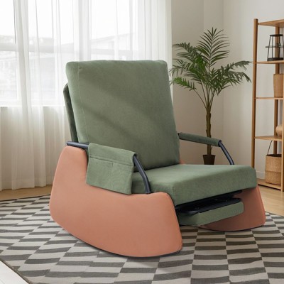 Rocking Chair for Nursery, Adjustable Backrest & Footrest, Corduroy Glider Rocking Chair, Modern Upholstered Plush Seating Chair